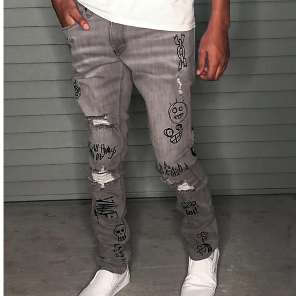 Ninth Hall Rogue Tapered Printed Smoke Skinny Jeans